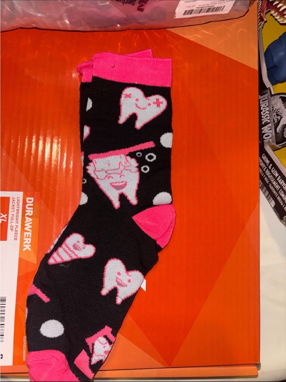 Black & Pink Novelty Tooth Pattern Crew Socks - Unbranded